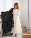 TRADITIONAL VICHITRA SILK FLAIRED PLAIN GOWN BOTTOM WITH EMBROIDERY ZARI LACE WORK DUPATTA PARTY WEAR WHOLESALE PRICE ETHNIC GARMENT (62)