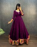 TRADITIONAL VISCOSE GEORGETTE EMBROIDERY HAND WORK WITH TUSSER SILK BOREDR GOWN WITH DIGITAL PRINTED DUPATTA PARTY WEAR WHOLESALE PRICE ETHNIC GARMENT (9)