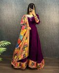 TRADITIONAL VISCOSE GEORGETTE EMBROIDERY HAND WORK WITH TUSSER SILK BOREDR GOWN WITH DIGITAL PRINTED DUPATTA PARTY WEAR WHOLESALE PRICE ETHNIC GARMENT (9)