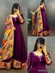 TRADITIONAL VISCOSE GEORGETTE EMBROIDERY HAND WORK WITH TUSSER SILK BOREDR GOWN WITH DIGITAL PRINTED DUPATTA PARTY WEAR WHOLESALE PRICE ETHNIC GARMENT (9)