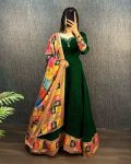 TRADITIONAL VISCOSE GEORGETTE EMBROIDERY HAND WORK WITH TUSSER SILK BOREDR GOWN WITH DIGITAL PRINTED DUPATTA PARTY WEAR WHOLESALE PRICE ETHNIC GARMENT (6)