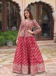 TRADITIONAL VISCOSE JACQUARD WORK LEHENGA WITH GEORGETTE EMBROIDERY SEQUENCE WORK TOP PARTY WEAR WHOLESALE PRICE ETHNIC GARMENT (2)