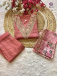 TRENDING CHANDERI SILK EMBROIDREY WORK TOP BOTTOM WITH DUPATTA PARTY WEAR WHOLESALE PRICE ETHNIC GARMENT (4)