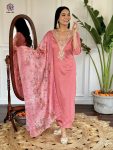 TRENDING  CHANDERI SILK EMBROIDREY WORK TOP BOTTOM WITH DUPATTA PEACH