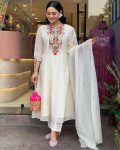 TRENDING COTTON SILK EMBROIDERY WORK TOP BOTTOM WITH DUPATTA WHITE