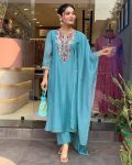 TRENDING COTTON SILK EMBROIDERY WORK TOP BOTTOM WITH DUPATTA SKY