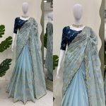 TRENDING JIMMY CHOO EMBROIDERY SEQUENCE WORK SAREE WITH UNSTITCHED BLOUSE PARTY WEAR WHOLESALE PRICE ETHNIC GARMENT (7)