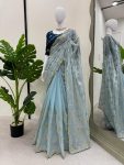 TRENDING JIMMY CHOO EMBROIDERY SEQUENCE WORK SAREE WITH UNSTITCHED BLOUSE PARTY WEAR WHOLESALE PRICE ETHNIC GARMENT (7)