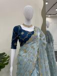 TRENDING JIMMY CHOO EMBROIDERY SEQUENCE WORK SAREE WITH UNSTITCHED BLOUSE PARTY WEAR WHOLESALE PRICE ETHNIC GARMENT (7)