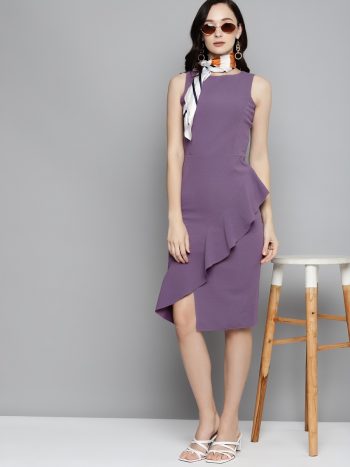 TRENDING LYCRA RUFFLE WORK BODYCON DRESS LAVENDER
