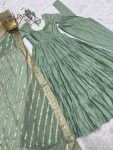 TRENDING ROMAN SILK CHANDERI FABRIC LAYERED GOWN BOTTOM WITH DUPATTA PARTY WEAR WHOLESALE PRICE ETHNIC GARMENT (7)