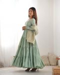 TRENDING ROMAN SILK CHANDERI FABRIC LAYERED GOWN BOTTOM WITH DUPATTA PARTY WEAR WHOLESALE PRICE ETHNIC GARMENT (7)