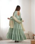 TRENDING ROMAN SILK CHANDERI FABRIC LAYERED GOWN BOTTOM WITH DUPATTA PARTY WEAR WHOLESALE PRICE ETHNIC GARMENT (7)