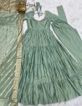 TRENDING ROMAN SILK CHANDERI FABRIC LAYERED GOWN BOTTOM WITH DUPATTA PARTY WEAR WHOLESALE PRICE ETHNIC GARMENT (7)