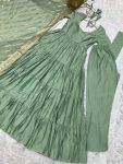 TRENDING ROMAN SILK CHANDERI FABRIC LAYERED GOWN BOTTOM WITH DUPATTA PARTY WEAR WHOLESALE PRICE ETHNIC GARMENT (7)