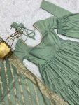 TRENDING ROMAN SILK CHANDERI FABRIC LAYERED GOWN BOTTOM WITH DUPATTA PARTY WEAR WHOLESALE PRICE ETHNIC GARMENT (7)
