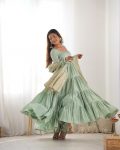 TRENDING ROMAN SILK CHANDERI FABRIC LAYERED GOWN BOTTOM WITH DUPATTA PARTY WEAR WHOLESALE PRICE ETHNIC GARMENT (7)