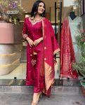 TRENDING ROMAN SILK EMBROIDERY SEQUENCE WORK TOP BOTTOM WITH DUPATTA RANI