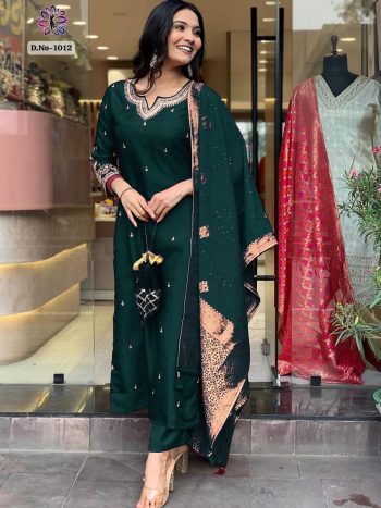TRENDING ROMAN SILK EMBROIDERY SEQUENCE WORK TOP BOTTOM WITH DUPATTA TEAL