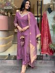 TRENDING ROMAN SILK EMBROIDERY SEQUENCE WORK TOP BOTTOM WITH DUPATTA PINK