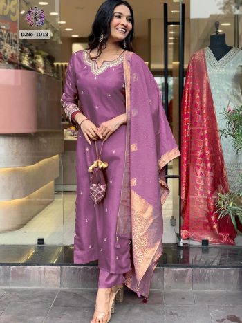 TRENDING ROMAN SILK EMBROIDERY SEQUENCE WORK TOP BOTTOM WITH DUPATTA PINK
