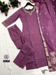 TRENDING ROMAN SILK EMBROIDERY SEQUENCE WORK TOP BOTTOM WITH DUPATTA PARTY WEAR WHOLESALE PRICE ETHNIC GARMENT (5)