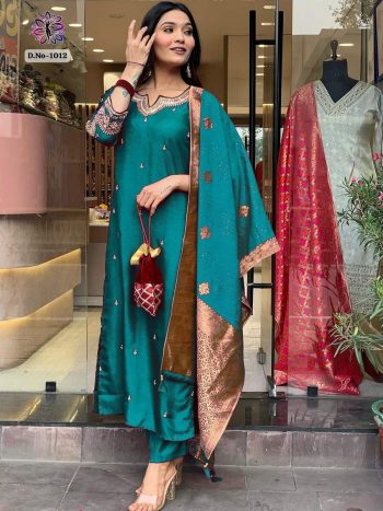 TRENDING ROMAN SILK EMBROIDERY SEQUENCE WORK TOP BOTTOM WITH DUPATTA SKY