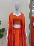 TRENDING SATIN SILK THREAD SEQUENCE WORK STITCHED DHOTI STYLE SKIRT WITH JACKET AND UNSTITCHED BLOUSE PARTY WEAR WHOLESALE PRICE ETHNIC (3)