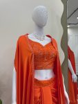 TRENDING SATIN SILK THREAD SEQUENCE WORK STITCHED DHOTI STYLE SKIRT WITH JACKET AND UNSTITCHED BLOUSE PARTY WEAR WHOLESALE PRICE ETHNIC (3)