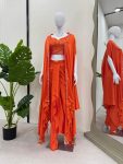 TRENDING SATIN SILK THREAD SEQUENCE WORK STITCHED DHOTI STYLE SKIRT WITH JACKET AND UNSTITCHED BLOUSE PARTY WEAR WHOLESALE PRICE ETHNIC (3)