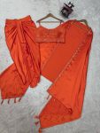 TRENDING SATIN SILK THREAD SEQUENCE WORK STITCHED DHOTI STYLE SKIRT WITH JACKET AND UNSTITCHED BLOUSE PARTY WEAR WHOLESALE PRICE ETHNIC (3)