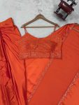 TRENDING SATIN SILK THREAD SEQUENCE WORK STITCHED DHOTI STYLE SKIRT WITH JACKET AND UNSTITCHED BLOUSE PARTY WEAR WHOLESALE PRICE ETHNIC (3)