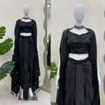 TRENDING SATIN SILK THREAD SEQUENCE WORK STITCHED DHOTI STYLE SKIRT WITH JACKET AND UNSTITCHED BLOUSE PARTY WEAR WHOLESALE PRICE ETHNIC (6)