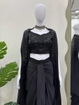 TRENDING SATIN SILK THREAD SEQUENCE WORK STITCHED DHOTI STYLE SKIRT WITH JACKET AND UNSTITCHED BLOUSE PARTY WEAR WHOLESALE PRICE ETHNIC (6)