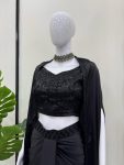 TRENDING SATIN SILK THREAD SEQUENCE WORK STITCHED DHOTI STYLE SKIRT WITH JACKET AND UNSTITCHED BLOUSE PARTY WEAR WHOLESALE PRICE ETHNIC (6)