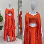 TRENDING SATIN SILK THREAD SEQUENCE WORK STITCHED DHOTI STYLE SKIRT WITH JACKET AND UNSTITCHED BLOUSE PARTY WEAR WHOLESALE PRICE ETHNIC (3)