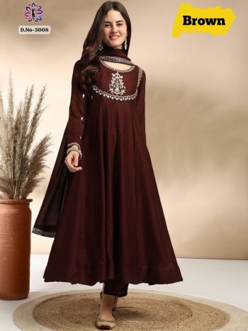 TRENDING SILK ZARI EMBROIDERY SEQUENCE WORK TOP BOTTOM WITH DUPATTA BROWN