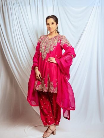 TRENDING VICHITRA SILK EMBROIDERY SEQUENCE WORK TOP BOTTOM WITH DUPATTA RANI