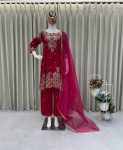 TRENDING VICHITRA SILK EMBROIDERY SEQUENCE WORK TOP BOTTOM WITH DUPATTA PARTY WEAR WHOLESALE PRICE ETHNIC GARMENT (3)