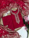 TRENDING VISCOSE CHANDERI SILK EMBROIDERY WORK TOP BOTTOM WITH DUPATTA PARTY WEAR WHOLESALE PRICE ETHNIC GARMENT (8)