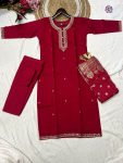 TRENDING VISCOSE CHANDERI SILK EMBROIDERY WORK TOP BOTTOM WITH DUPATTA PARTY WEAR WHOLESALE PRICE ETHNIC GARMENT (8)