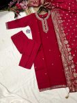 TRENDING VISCOSE CHANDERI SILK EMBROIDERY WORK TOP BOTTOM WITH DUPATTA PARTY WEAR WHOLESALE PRICE ETHNIC GARMENT (8)