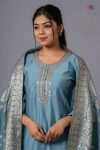 TRENDING VISCOSE CHANDERI SILK EMBROIDERY WORK TOP BOTTOM WITH DUPATTA PARTY WEAR WHOLESALE PRICE ETHNIC GARMENT (5)