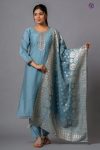 TRENDING VISCOSE CHANDERI SILK EMBROIDERY WORK TOP BOTTOM WITH DUPATTA PARTY WEAR WHOLESALE PRICE ETHNIC GARMENT (5)