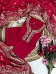 TRENDING VISCOSE CHANDERI SILK EMBROIDERY WORK TOP BOTTOM WITH DUPATTA PARTY WEAR WHOLESALE PRICE ETHNIC GARMENT (8)