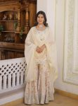 TRENDING VISCOSE JACQUARD EMBROIDERY ZARI SEQUENCE WORK TOP SHARARA WITH DUPATTA WHITE