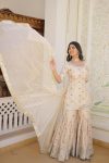 TRENDING VISCOSE JACQUARD EMBROIDERY ZARI SEQUENCE WORK TOP SHARARA WITH DUPATTA PARTY WEAR WHOLESALE PRICE ETHNIC GARMENT (12)