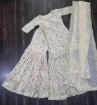 TRENDING VISCOSE JACQUARD EMBROIDERY ZARI SEQUENCE WORK TOP SHARARA WITH DUPATTA PARTY WEAR WHOLESALE PRICE ETHNIC GARMENT (12)