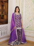 TRENDING VISCOSE JACQUARD EMBROIDERY ZARI SEQUENCE WORK TOP SHARARA WITH DUPATTA PURPLE