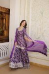 TRENDING VISCOSE JACQUARD EMBROIDERY ZARI SEQUENCE WORK TOP SHARARA WITH DUPATTA PARTY WEAR WHOLESALE PRICE ETHNIC GARMENT (8)